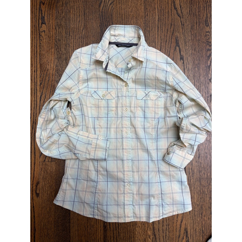 Arc'teryx Plaid Button Down Shirt Womens M Yellow Gorpcore Hiking Top